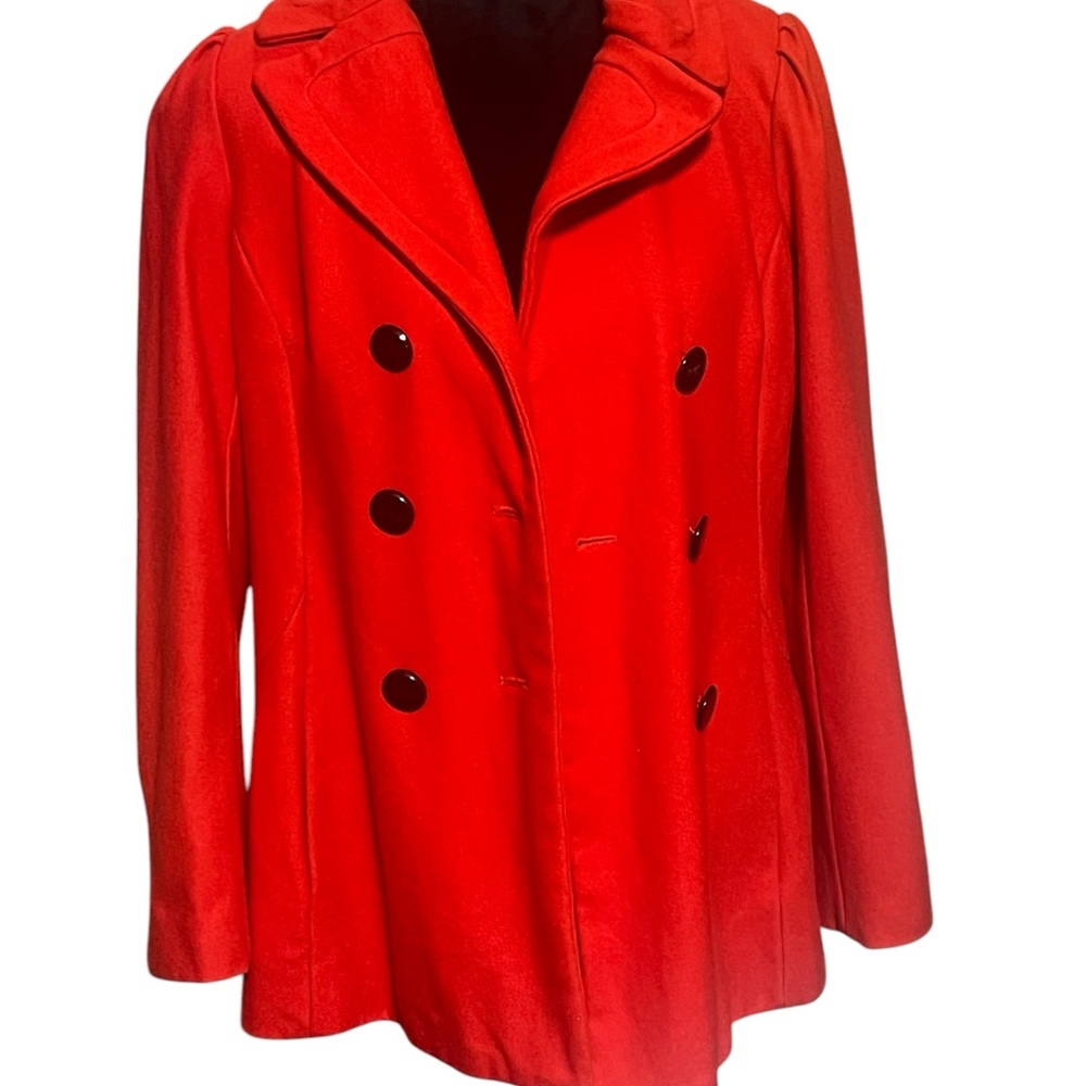 Guess, Size Large, Red, Wool Blend, Button-Up Pea… - image 6